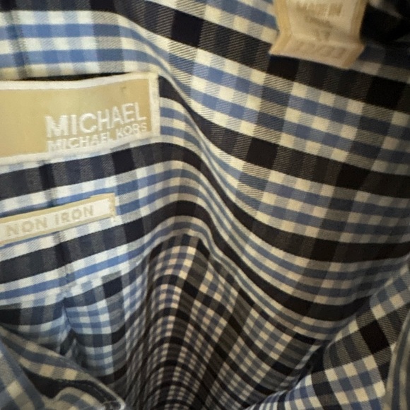Men's Michael by Michael Kors Long Sleeve Dress Shirt Size 17 32/33 Blue Checks - Picture 2 of 2